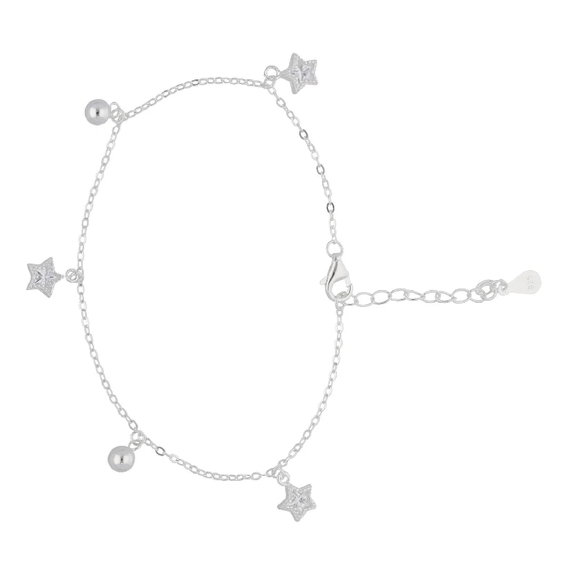 Ladies bracelets timeless looks-New Sterling Silver Cubic Zirconia Star Bracelet