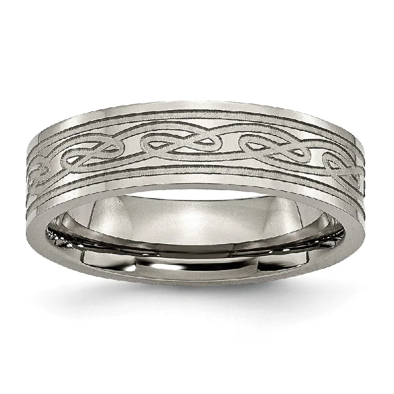 Ladies rings engraved names-6mm Titanium Laser Etched Celtic Knot Flat Comfort Fit Band