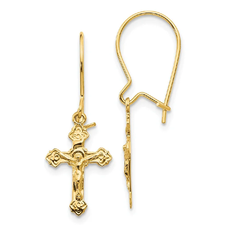 Ladies earrings collectible pieces-Polished Crucifix Dangle Earrings in 14k Yellow Gold