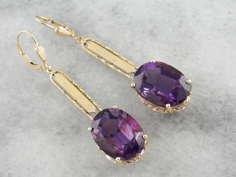 Ladies earrings elegant looks-Large Amethyst Dangle Earrings