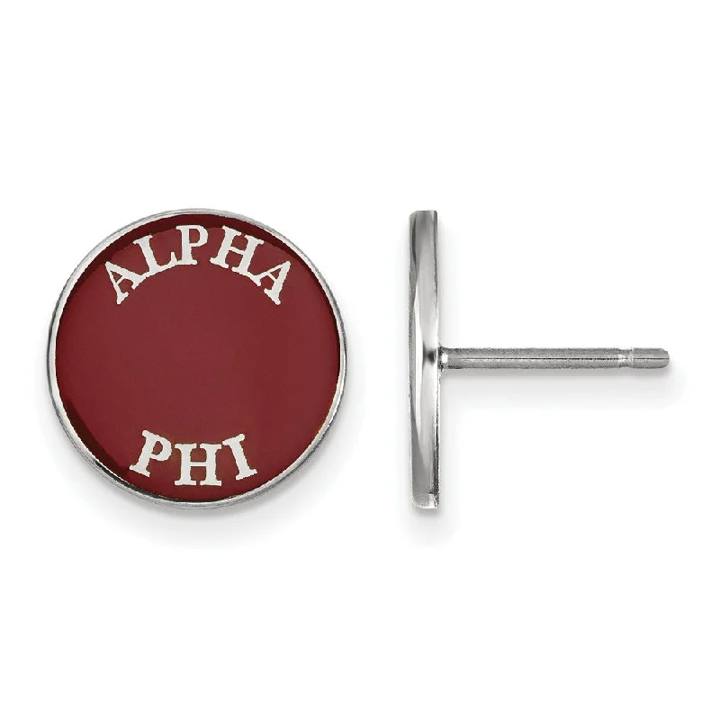 Ladies earrings designer labels-Sterling Silver Alpha Phi Enamel Disc Post Earrings