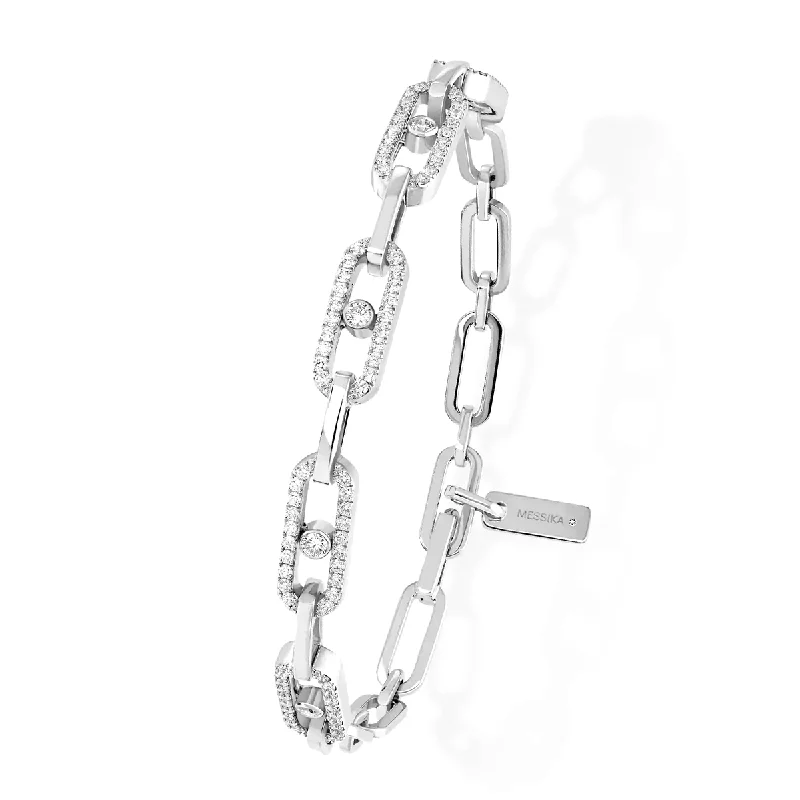 Ladies bracelets friendship bands-Move Link Multi 18ct White Gold Diamond Set Bracelet