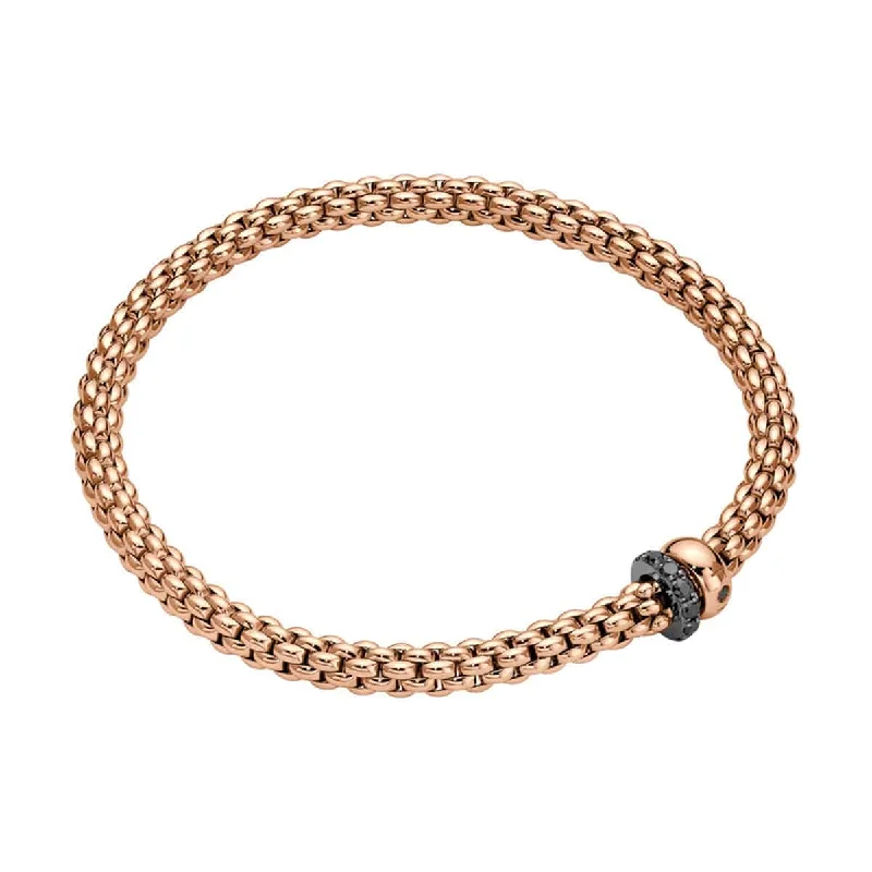 Ladies bracelets timeless looks-Flex'it Solo 18ct Rose Gold Bracelet With Black Diamond Set Rondles