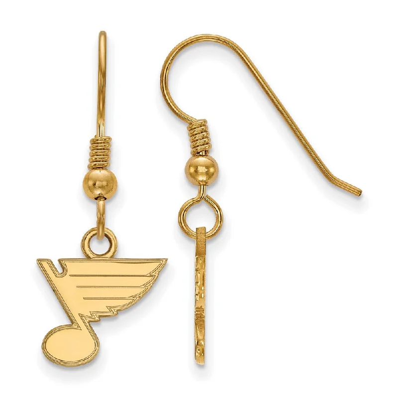 Ladies earrings buying tips-SS 14k Yellow Gold Plated NHL St. Louis Blues XS Dangle Earrings