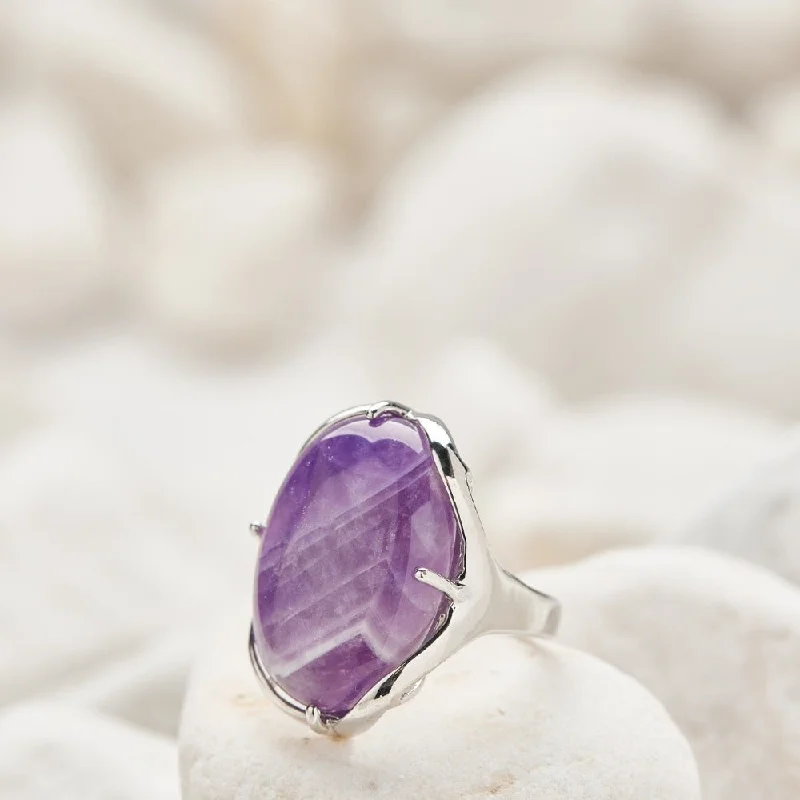 Ladies rings proposal gifts-Natural Amethyst Gemstone Ring