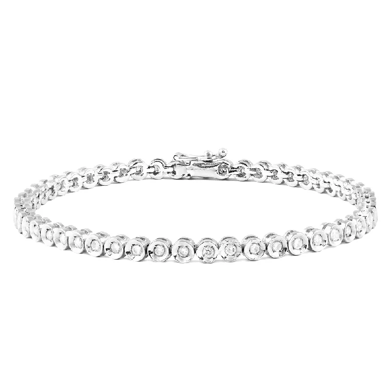 Ladies bracelets custom styles-18ct White Gold Rub Over Set Diamond Tennis Bracelet