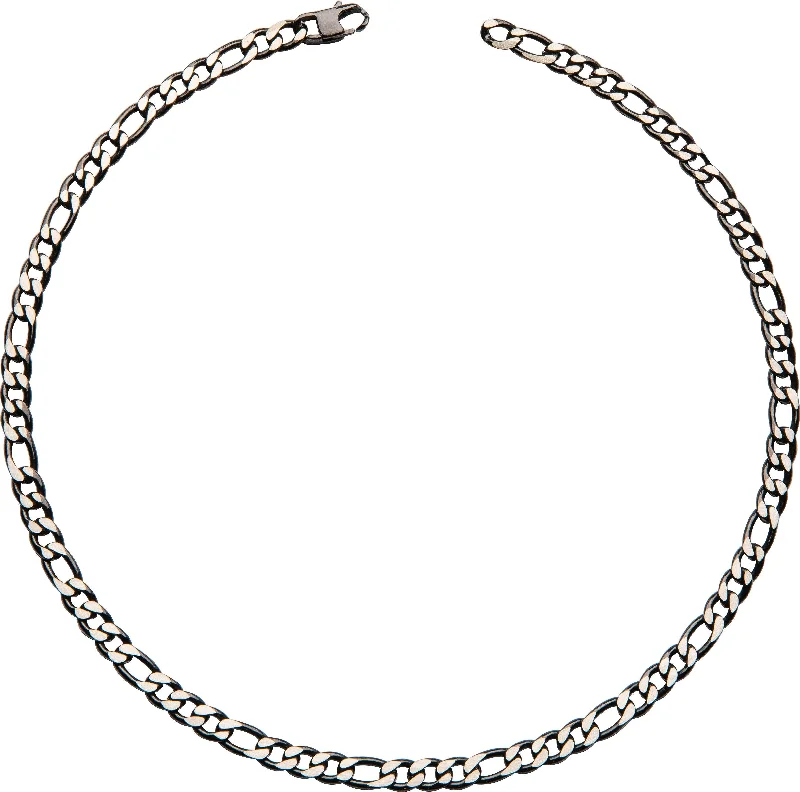 Ladies necklaces minimalist looks-Unique & Co Polished Black IP Plating Stainless Steel Figaro Necklace