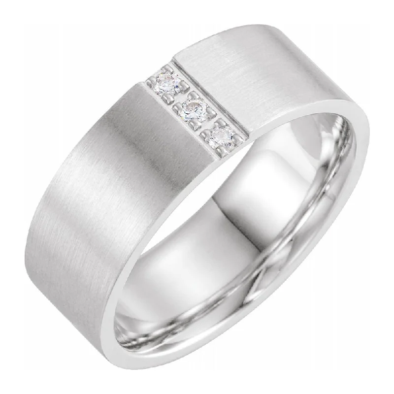 Ladies rings gold styles-8mm 14K White Gold 1/10 CTW Diamond Satin Comfort Fit Flat Band