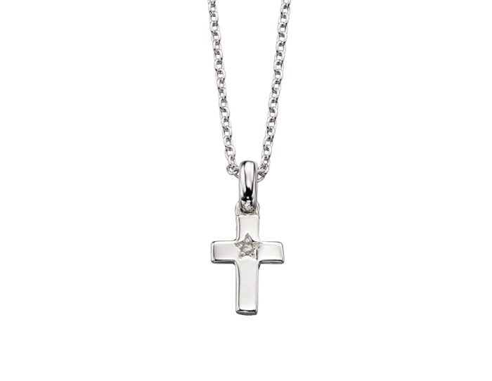 Ladies necklaces white gold-Little Star Sterling Silver Grace Diamond Cross Necklace