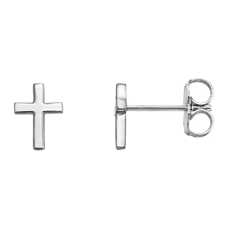 Ladies earrings limited releases-5.5 x 7.5mm (3/16 x 1/4 Inch) 14k White Gold Tiny Cross Stud Earrings