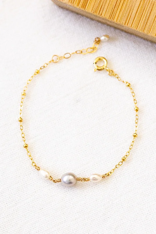 Ladies bracelets size options-Double Pearl & Silver Potato Pearl Beam Bracelet