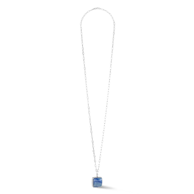 Ladies necklaces gold-plated-Coeur De Lion Silver Blue Square Aventurine Amulet Necklace