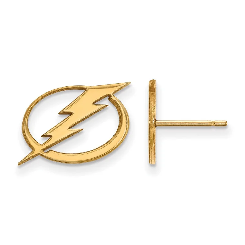 Ladies earrings sentimental value-SS 14k Yellow Gold Plated NHL Tampa Bay Lightning Small Post Earrings