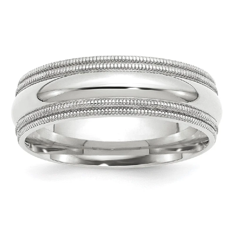 Ladies rings casual vibes-7mm 10K White or Yellow Gold Double Milgrain Edge Comfort Fit Band