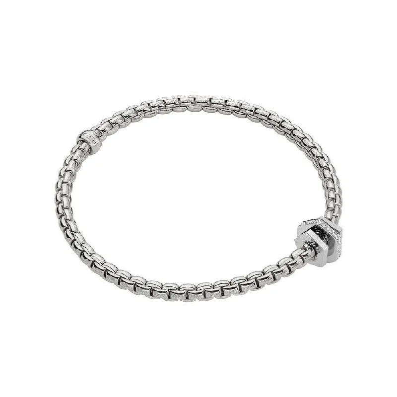 Ladies bracelets viral picks-Eka 18ct White Gold Bracelet With Geometric Diamond Set Rondels