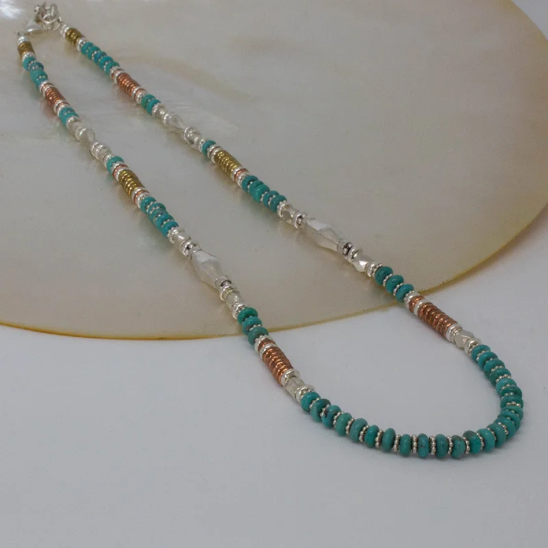 Ladies necklaces fashion trends-Silver Turquoise and Mixed Metals Necklace