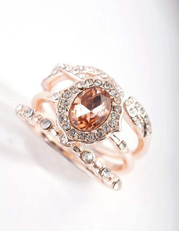 Ladies wedding rings unique designs-Rose Gold Engagement Ring Stack