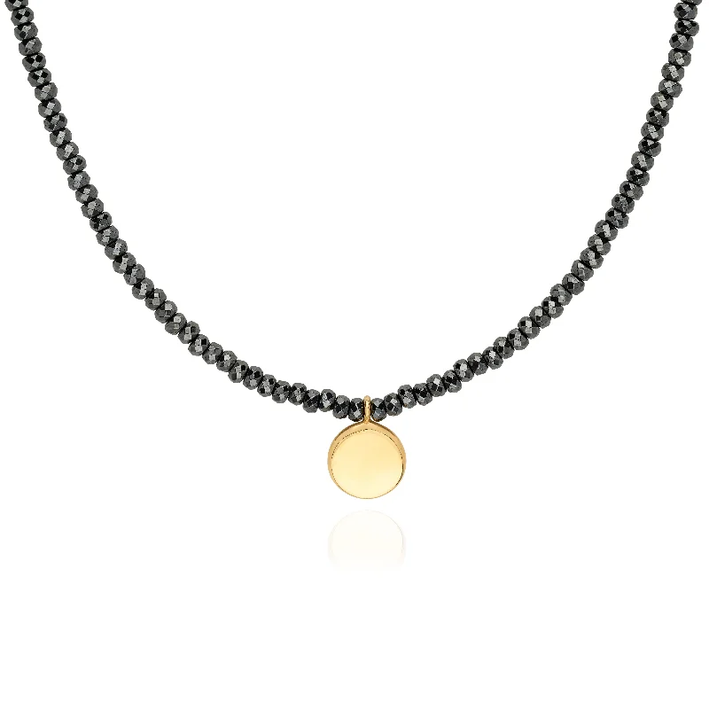 Ladies necklaces rose gold-Anna Beck Beaded Hematite Circle Pendant Necklace