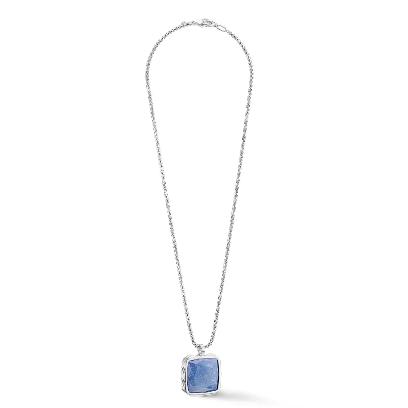 Ladies necklaces care advice-Coeur De Lion Silver Blue Aventurine Square Spikes Necklace