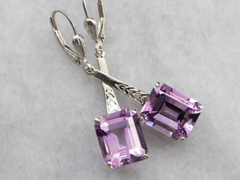 Ladies earrings party glamour-Engraved Amethyst Drop Earrings