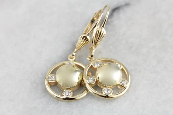 Ladies earrings minimalist charm-Vintage Diamond Drop Earrings, Versatile and Lovely Drops with Modernist Flair, Polished Yellow Gold