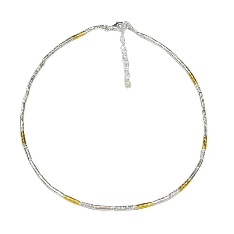 Ladies necklaces friendship chains-Gold and Silver Two Colour Tube Necklace