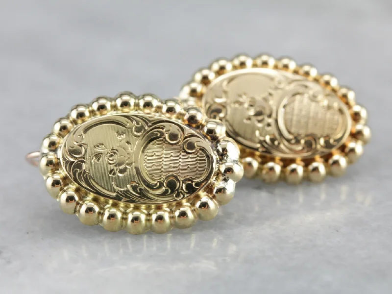 Ladies earrings store locations-Vintage Floral Gold Drop Earrings