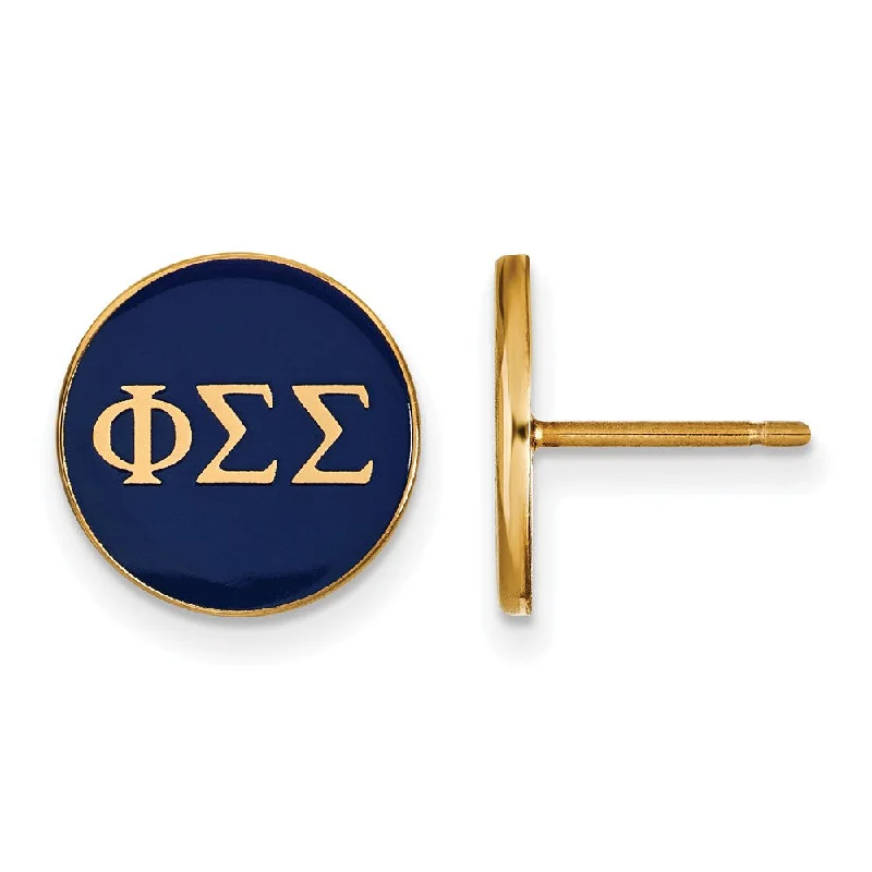 Ladies earrings trending designs-14K Plated Silver Phi Sigma Sigma Blue Enamel Disc Post Earrings