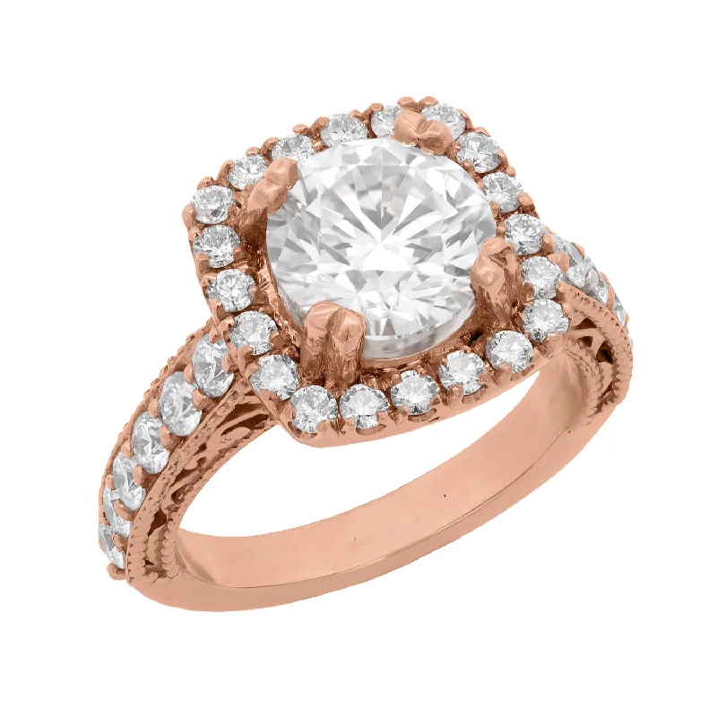 Ladies wedding rings top brands-Estate 14k Rose Gold Diamond Engagement Ring 1.51ct