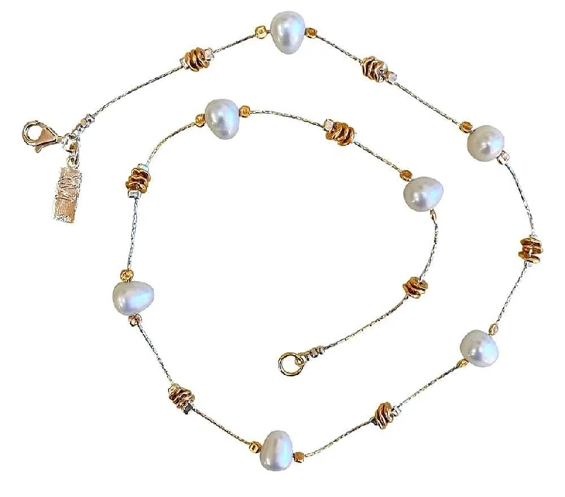 Ladies necklaces ethnic vibes-Yaron Morhaim 14ct Rolled Gold and Freshwater Pearl Necklace