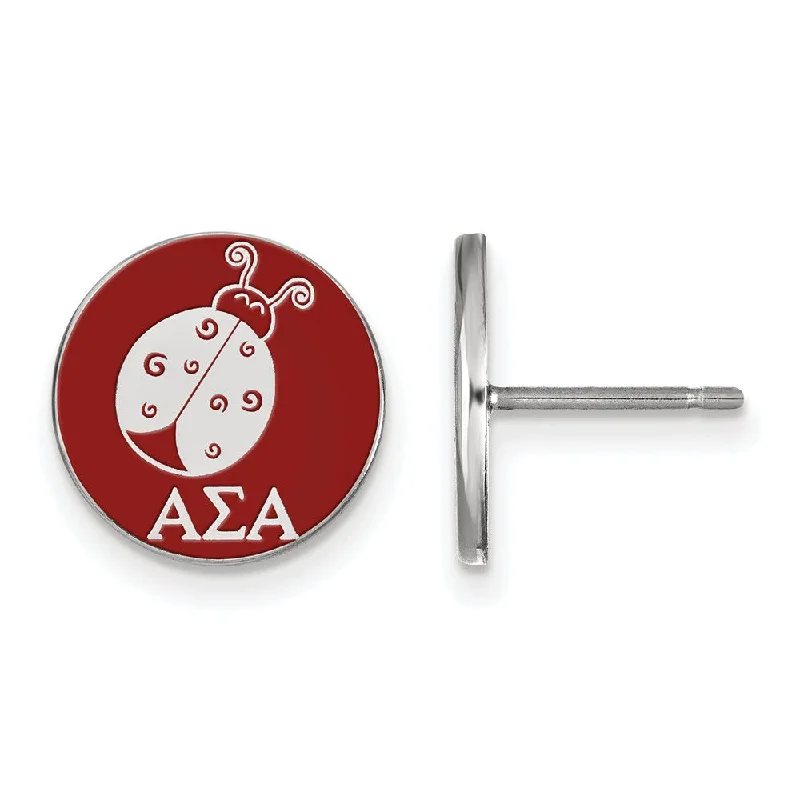 Ladies earrings white gold-Sterling Silver Alpha Sigma Alpha Red Enamel Ladybug Post Earrings