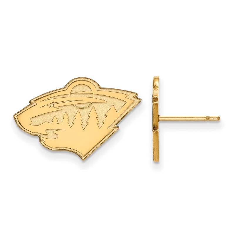 Ladies earrings investment value-SS 14k Yellow Gold Plated NHL Minnesota Wild Small Post Earrings