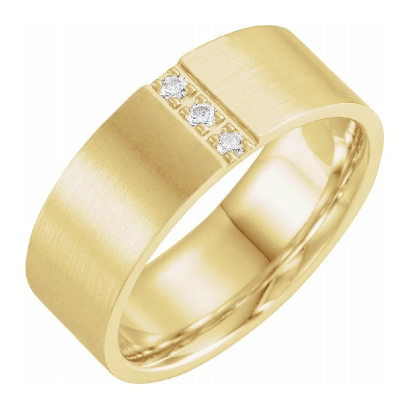 Ladies rings rose gold-8mm 14K Yellow Gold 1/10 CTW Diamond Satin Comfort Fit Flat Band