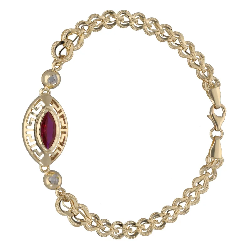 Ladies bracelets mature styles-New 14ct Gold Red Stone Greek Key Bracelet