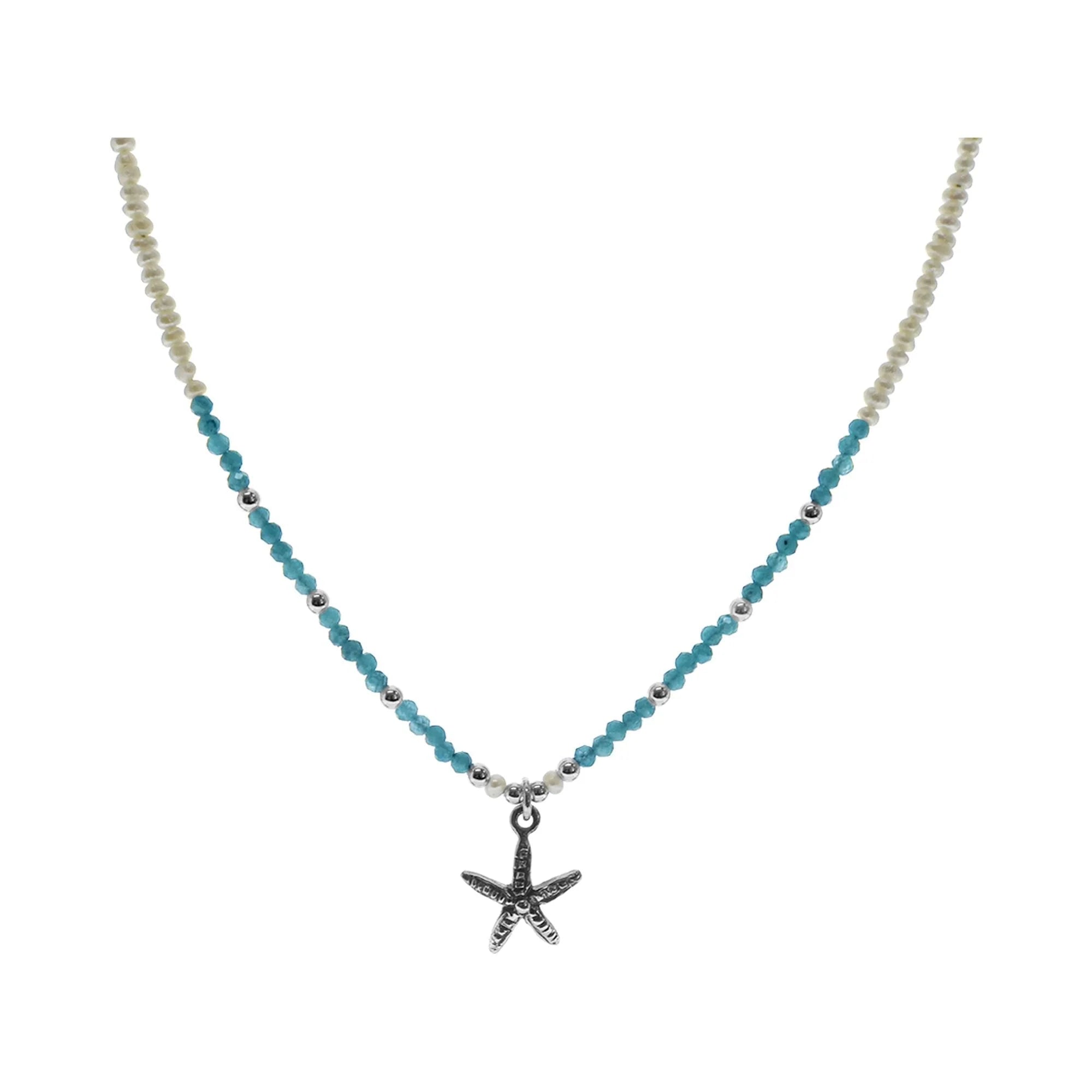 Ladies necklaces sister sets-Sterling Silver Apatite and Pearl Starfish Necklace