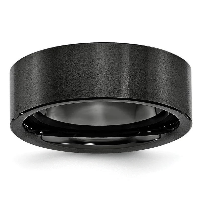 Ladies rings luxurious designs-Black Ceramic, 8mm Flat Brushed Comfort Fit Band