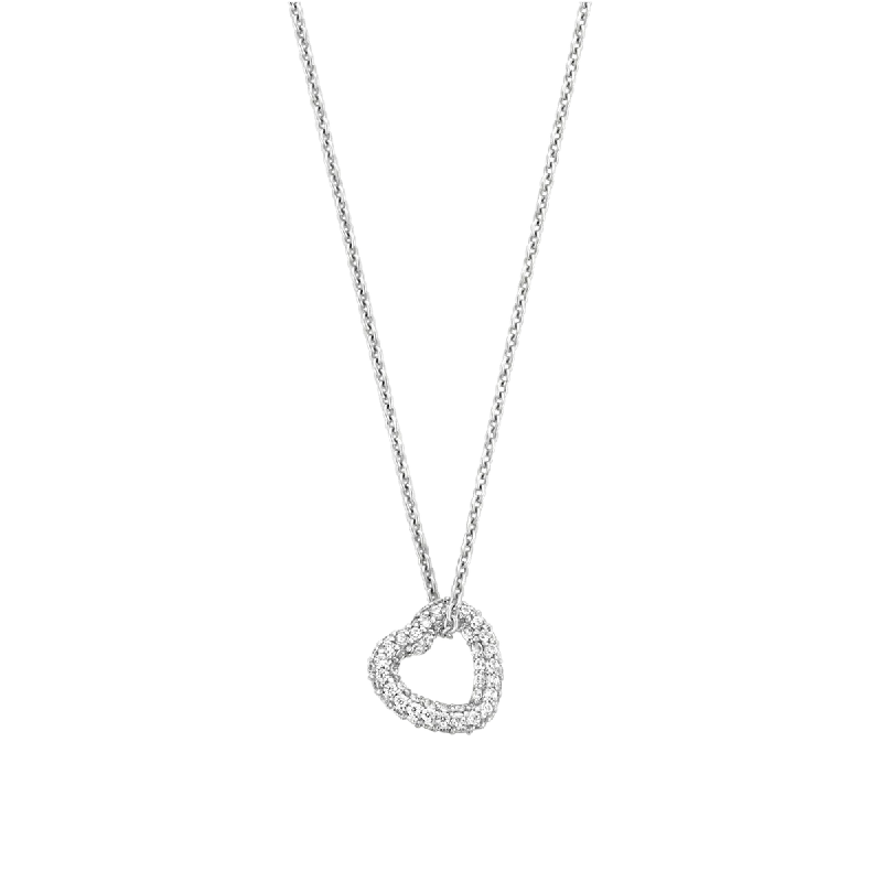 Ladies necklaces designer labels-Ti Sento Platinum Silver Cubic Zirconia Pave Heart Necklace