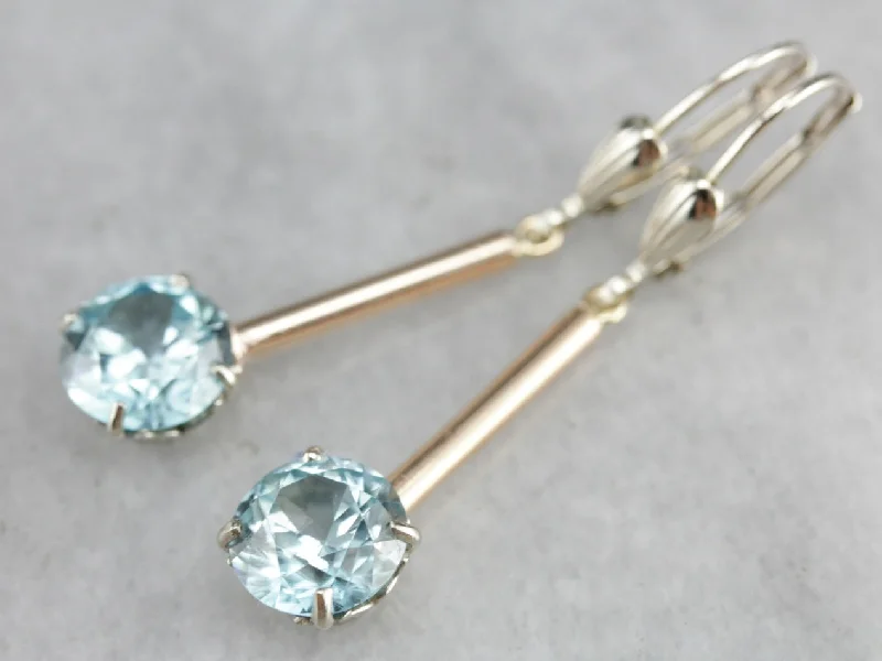 Ladies earrings sterling silver-Long Blue Zircon Drop Earrings