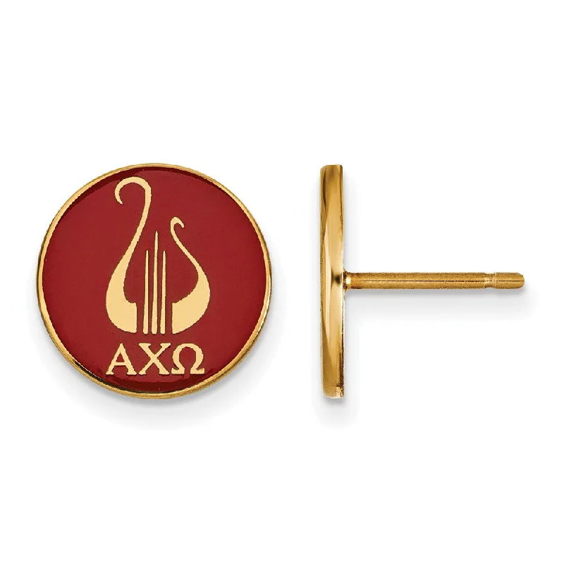 Ladies earrings budget finds-14K Plated Silver Alpha Chi Omega Enamel Lyre Disc Post Earrings