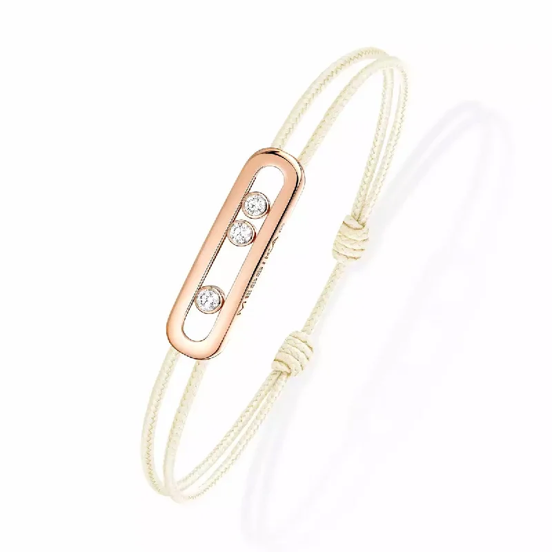 Ladies bracelets creative looks-18ct Pink Gold Diamond Set Messika Cares Cream Cord Bracelet