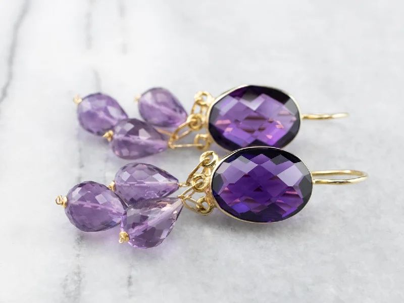 Ladies earrings Valentine’s styles-Bold Beaded Amethyst Drop Earrings