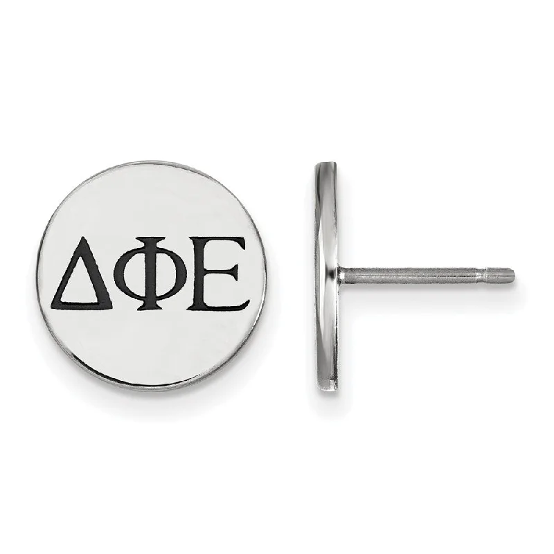 Ladies earrings intricate patterns-Sterling Silver Delta Phi Epsilon Black Enamel Greek Post Earrings