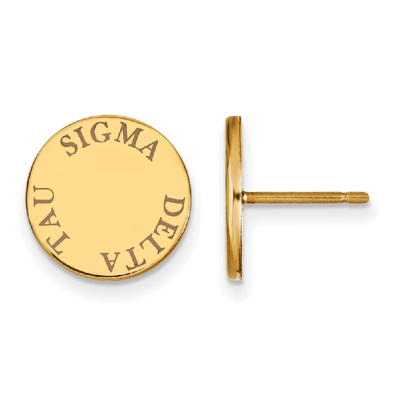 Ladies earrings minimalist trends-14K Plated Silver Sigma Delta Tau Brown Enamel Post Earrings