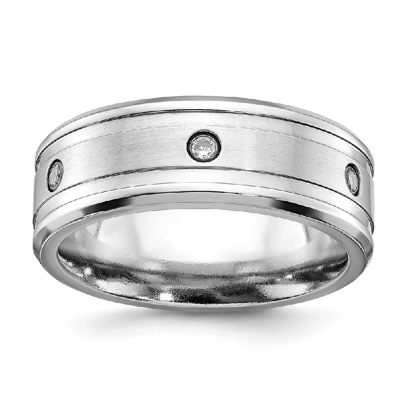 Ladies rings Mother’s Day-8mm Cobalt & CZ Beveled Edge & Grooved Standard Fit Band