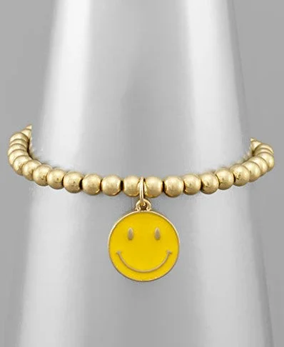 Ladies bracelets anniversary specials-Smile Face & Metal Ball Bracelet - Yellow