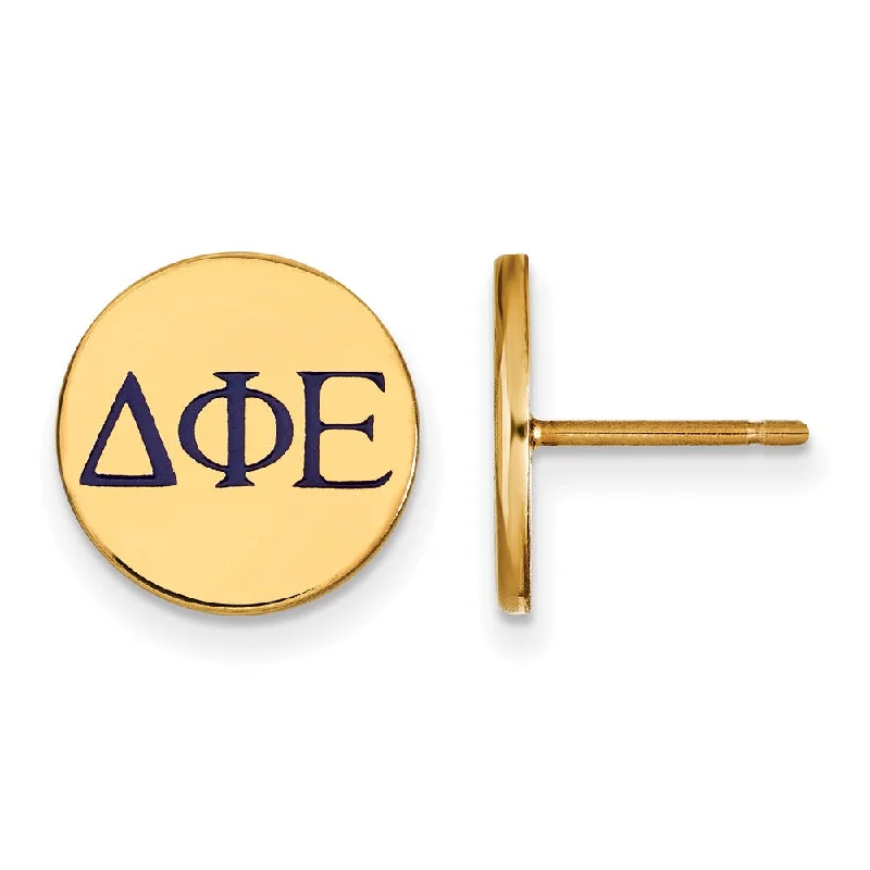 Ladies earrings bridal essentials-14K Plated Silver Delta Phi Epsilon Enamel Greek Letters Post Earrings