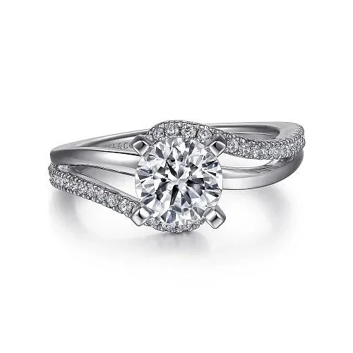 Ladies wedding rings buying guide-14K White Gold Round Bypass Diamond Engagement Ring