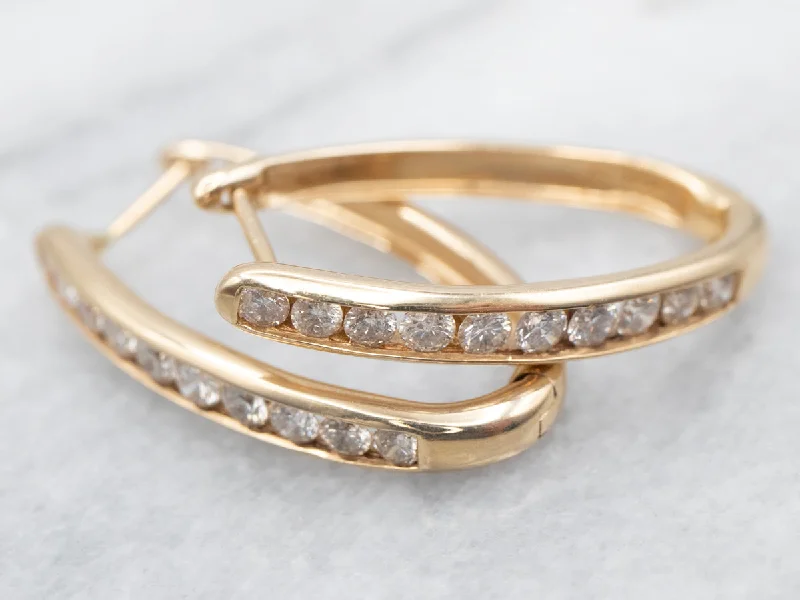 Ladies earrings trending designs-Diamond Oval Hoop Earrings in Gold