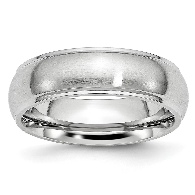 Ladies rings engraved names-7mm Cobalt Satin Domed Polished Ridged Edge Standard Fit Band