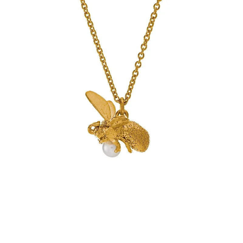 Ladies necklaces care advice-Alex Monroe Flying Bee Necklace - Freshwater Pearl and 22ct Gold Plate